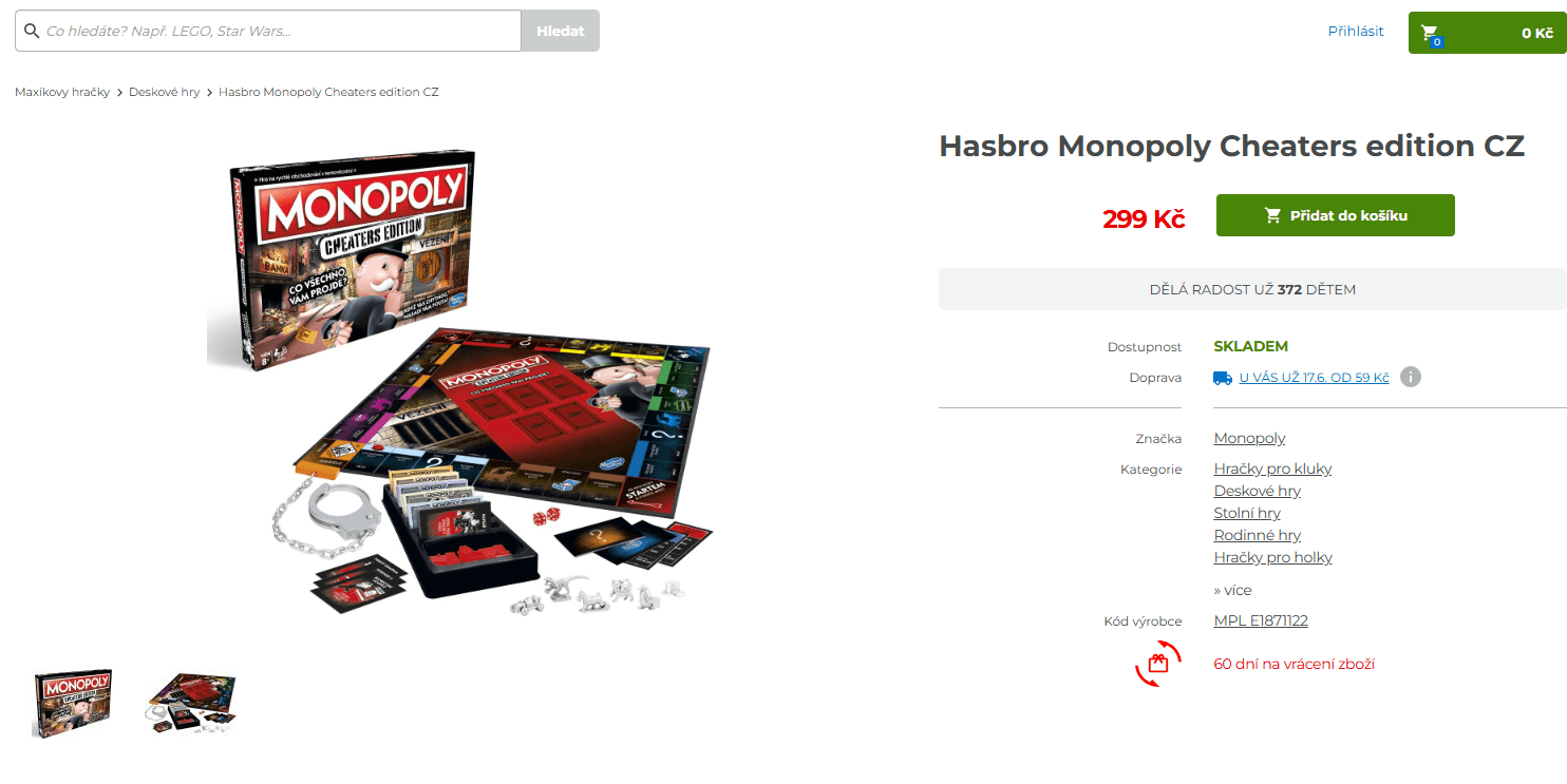 Desková hra Monopoly Cheaters CZ